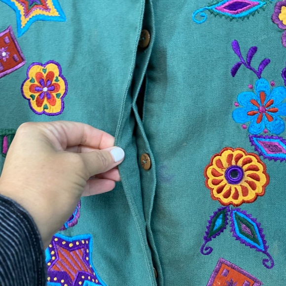 Hearts Of Palm Size 16 Embroidered Jacket Green Floral Button Close Floral Lined - Picture 5 of 9